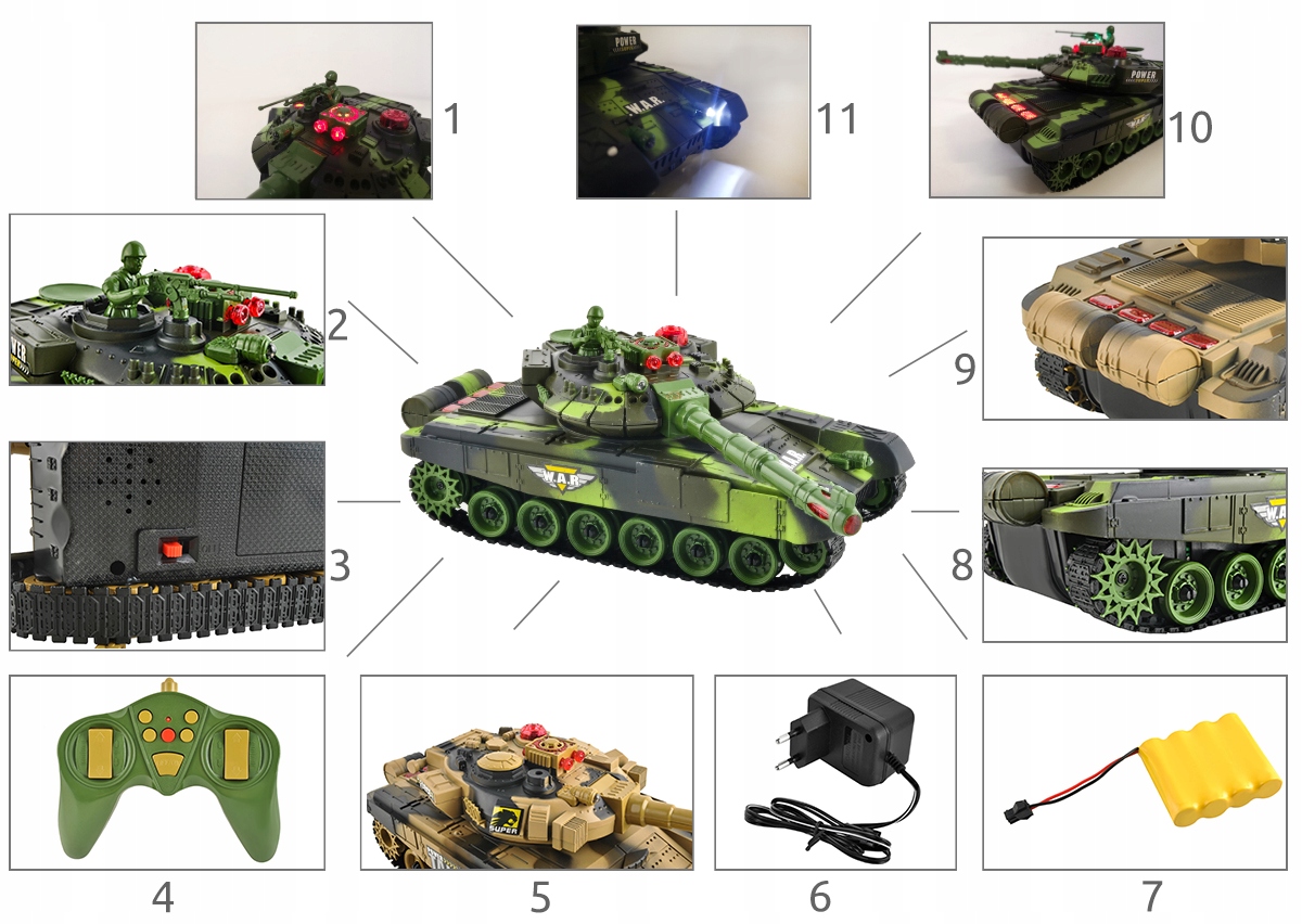 Duży Czołg Zdalnie Sterowany War Tank 9993 Kolory