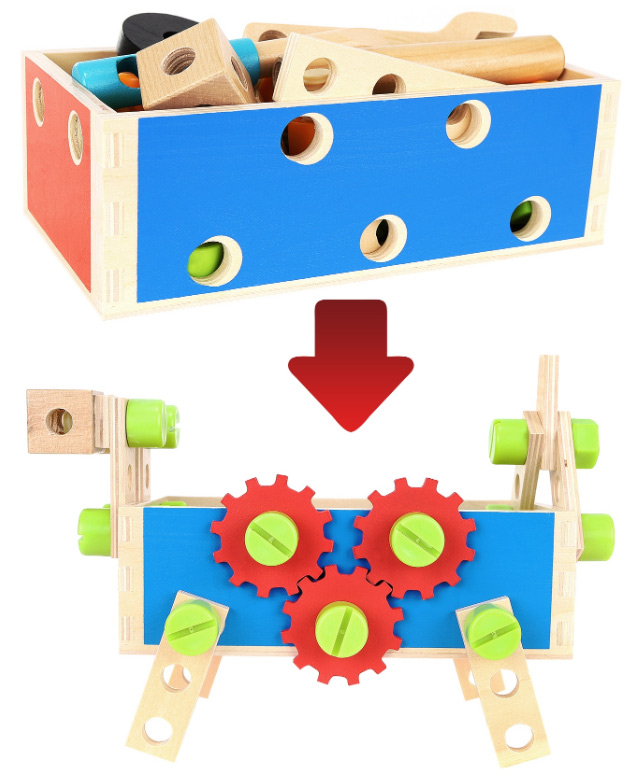 Warsztat skrzynka zabawkowy drewniany do zbudwania śruby nakrętki