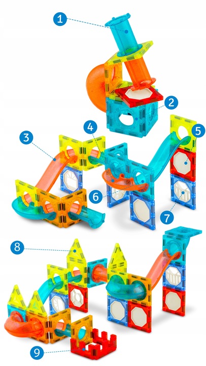 Klocki magnetyczne z podświetleniem Tor kulkowy kulodrom do zbudowania