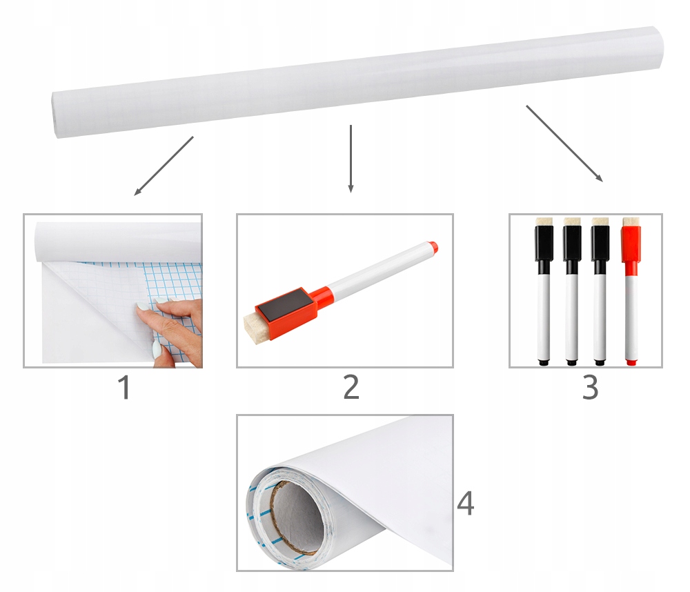 Tablica biała tapeta samoprzylepna 2m do pisania suchościeralana 200x45 pisak